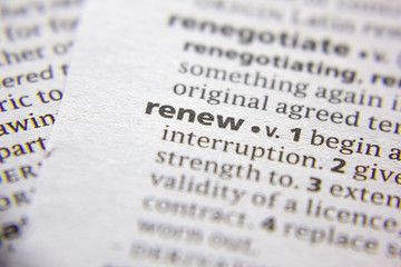 Word or phrase renew in a dictionary.