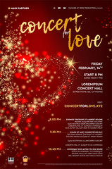 Poster template for abstract concert with red background and heart
