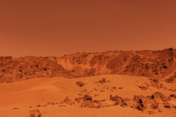 Deserted mountains of Mars. A very reddish environment