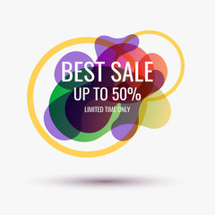 Bright sale poster with dynamic splashes. Vector illustration in minimal style