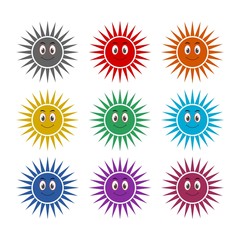 Cute sun with smile color icon set isolated on white background