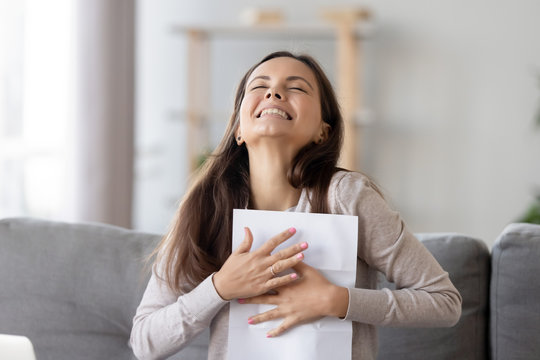 Excited Girl Feel Euphoric Receiving Positive Feedback Letter