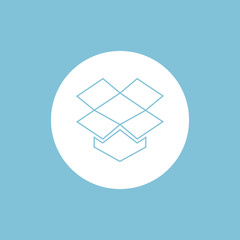 The simple outline box icon vector symbol on light blue background.
