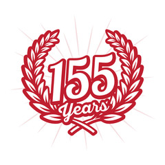 155 years anniversary celebration with laurel wreath. One hundred fifty fifth anniversary logo. Vector and illustration.