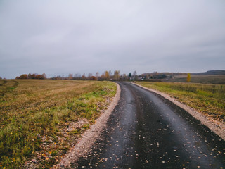 Fototapeta na wymiar asphalt road in rural hinterland, Russia