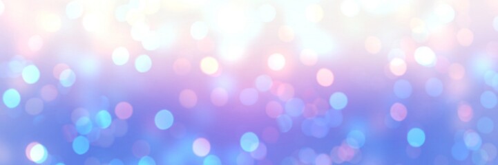Bokeh pattern white blue pink gradient banner. Empty background glitter. Blurry texture sparkle. Abstract template holiday. Defocus festive illustration. © avextra