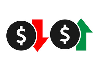 Obraz premium International currency icons on up and down arrows. International currency icons on vector up and down arrow