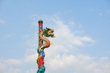 chinese dragon statue on blue sky background