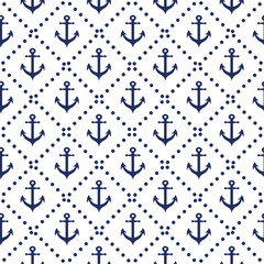 Seamless nautical pattern with diagonal lines anchor colors navy background.