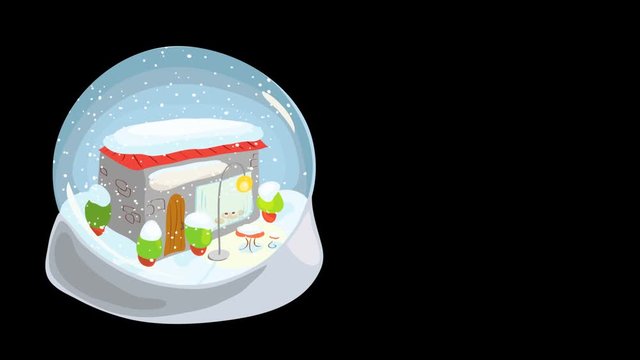 vector video animation with a glass ball inside which it is snowing. cozy winter cafe