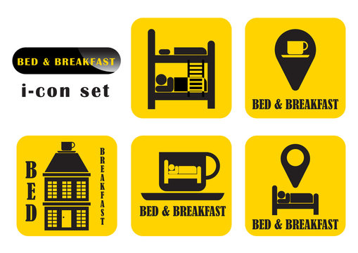 Bed And Breakfast I Con Set Vector.