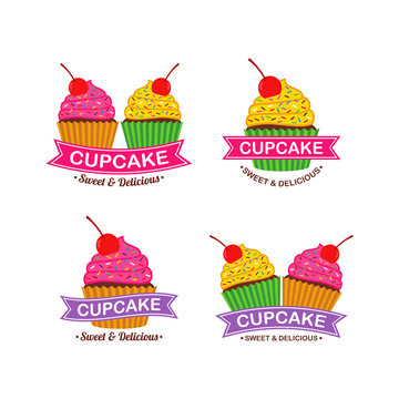 Cupcake Logo Design Vector Set