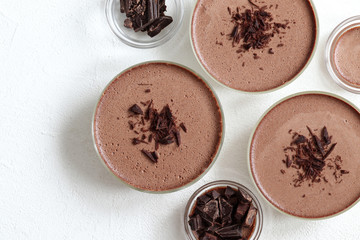 Chocolate cream dessert Panna cotta with chocolate pieces