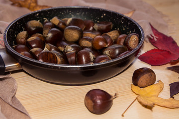 roasted chestnuts in the pan