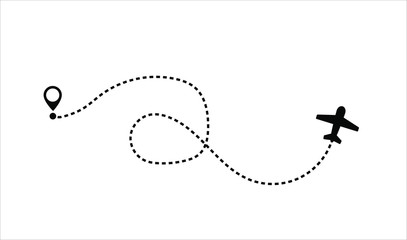 Aircraft route dotted lines. Tourism and travel. Tourist route by plane. Tracks traveler dotted lines.