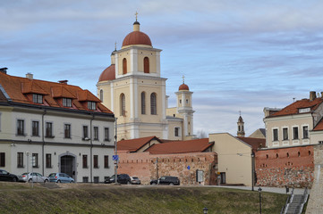 Fototapeta na wymiar Old architecture of Vilnius city streets . Lithuania