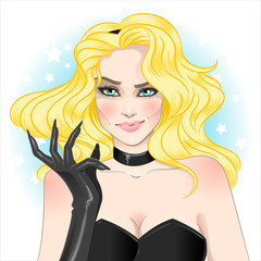 Portrait of sexy attractive woman in black dress. Vector illustration