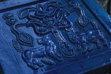 Color of the year 2020: classic blue. Embossed ceramic tile