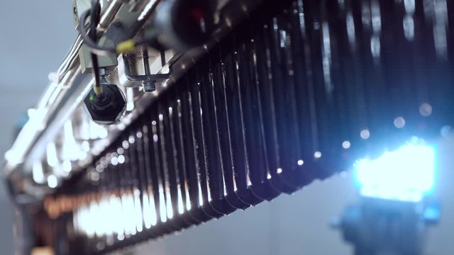 Blowing plastic bottles from PET preform blanks. A fragment of conveyor line, blowing plastic bottles from PET preform blanks