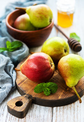 Pears on a board