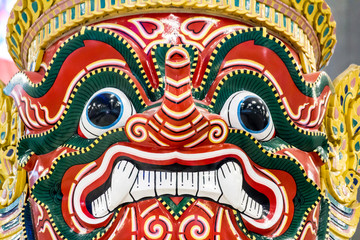 Antique Thai face giant. At Suvarnabhumi airport Thailand.