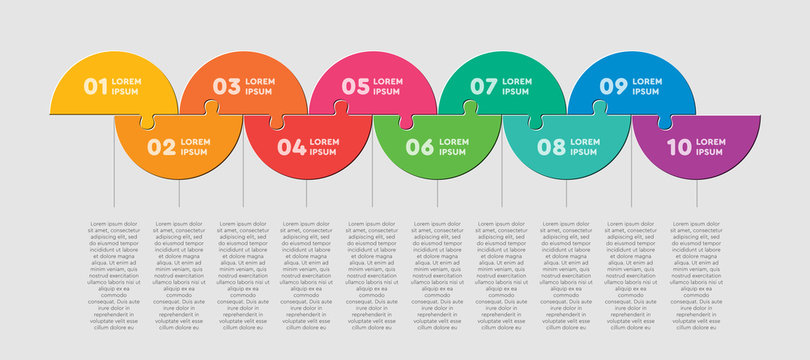 Half Circle Ten Puzzle Jigsaw Vector Infographic