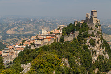 Fototapeta na wymiar SAN MARINO / SAN MARINO - JULY 2015: View to one of San Marino castles
