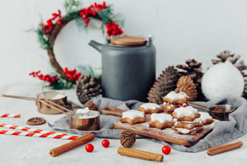 Homemade Christmas star shape gingerbread cookies