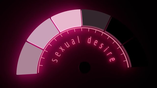 The libido level measuring device. Infographic gauge element. Flash light indicator. Neon shine