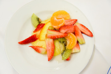 Macedonia Fruits on the Plate at Spring