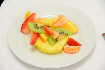 Macedonia Fruits on the Plate at Spring