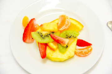Macedonia Fruits on the Plate at Spring