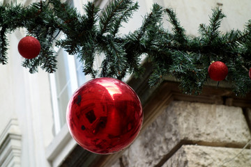 A christmas bll in a traditional Christmas decoration