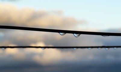 reflection of clouds in water, Raindrops close up, bad weather image.