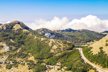 Montenegro. Aerial view on mountains and road in the Lovcen national Park.