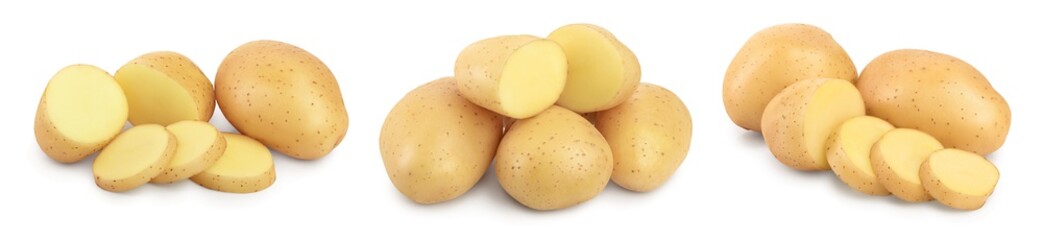 Young potato isolated on white background. Harvest new. Set or collection