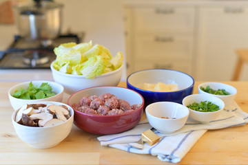 Ingredients of Clear Soup with Tofu and Minced Pork