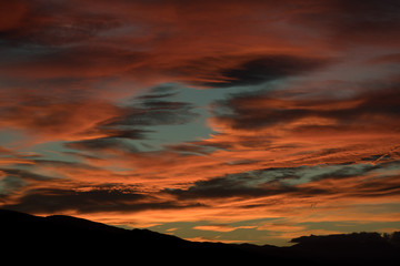 Fototapeta na wymiar Sunset, dramatic sky with red sky.