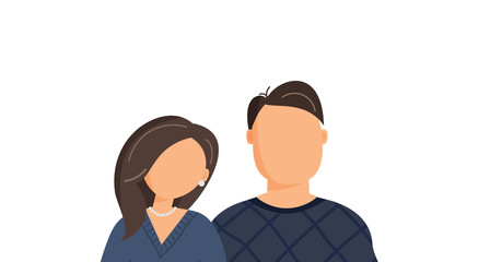 Happy family portrait of married couple: husband and wife without faces isolated on the white background. Family of two members. Modern flat cartoon colorful vector illustration