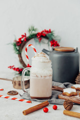 Fototapeta na wymiar Christmas hot chocolate. Festive scene