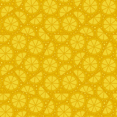 Oranges slices on a orange background seamless pattern.