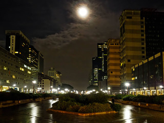 Fototapeta premium Night view of a modern neighborhood in the city of Naples, Italy