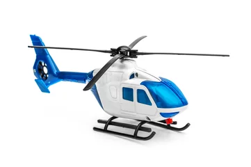 Zelfklevend Fotobehang Stuk speelgoed van helikopter op witte achtergrond. © igorkol_ter