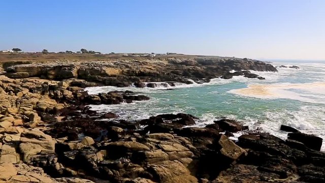 Slow motion footage of waves on the Brittany coastline close to Point du Talud.