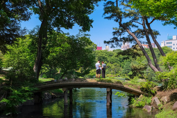 Obraz premium 新緑の六義園 千鳥橋