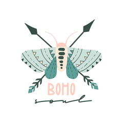 Boho soul. Hand drawn motivational inspirational quote