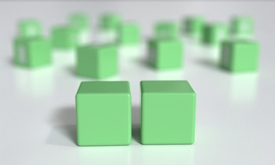 Two blank blocks with copyspace. 2 letter word mockup. Cubes for text template. 3d illustration