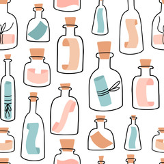 Seamless pattern with cote Bottles with Messages