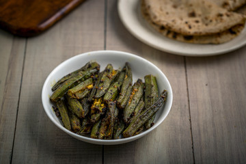 Indian masala fried bhindi or Okra or Ladyfinger with Chapati