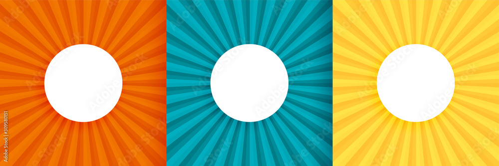 Poster three sun burst background set with text space